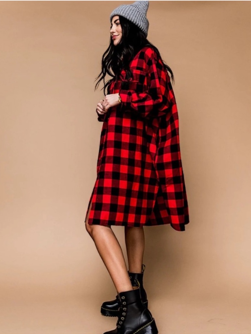 Dressed in LALA Red and Black Buffalo Plaid Long Sleeve Dress - M/L
